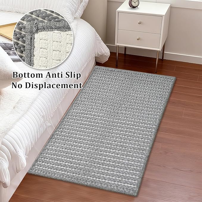 Braided Bath Mat,Boho Small Bathroom Rugs Non Slip Washable Super Absorbent Quick Dry Farmhouse Bathroom,Bedroom Decor,17"x24"Grey