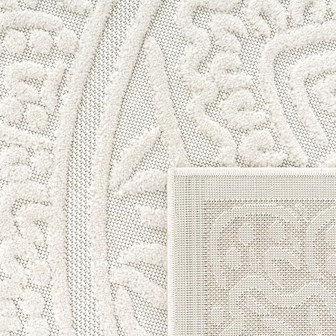 Paco Home Modern in- and Outdoor Rug with Carved Oriental Mandala Pattern in Cream, Size: 5'3" x 7'7"