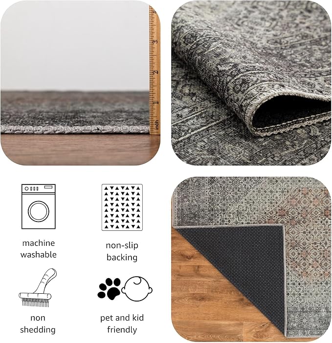Keen Home Design 8x10 Rug - Machine Washable Area Rug with Non-Slip Backing, Ideal for Living Room, Dining Room, Bedroom - Vintage, Easy Clean, Durable, Low Pile - (8' x 10')