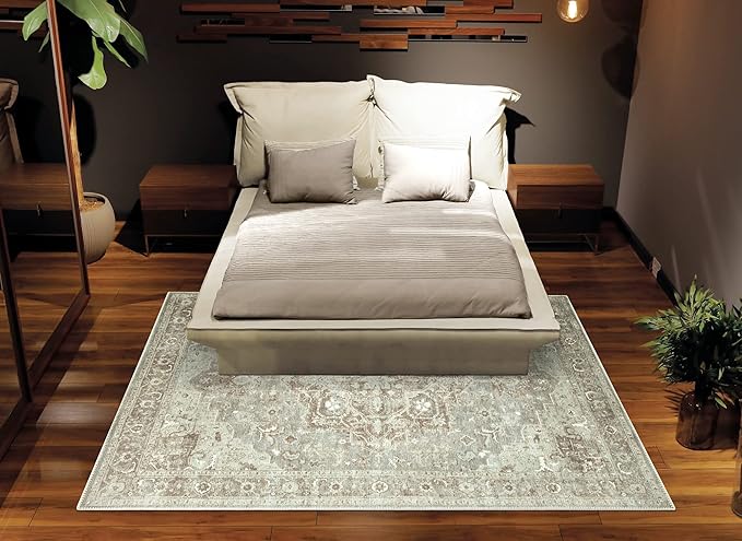Bloom Rugs Washable Non-Slip 9' x 12' Rug - Beige/Gray Traditional Area Rug for Living Room, Bedroom, Dining Room, and Kitchen - Exact Size: 9' x 12'