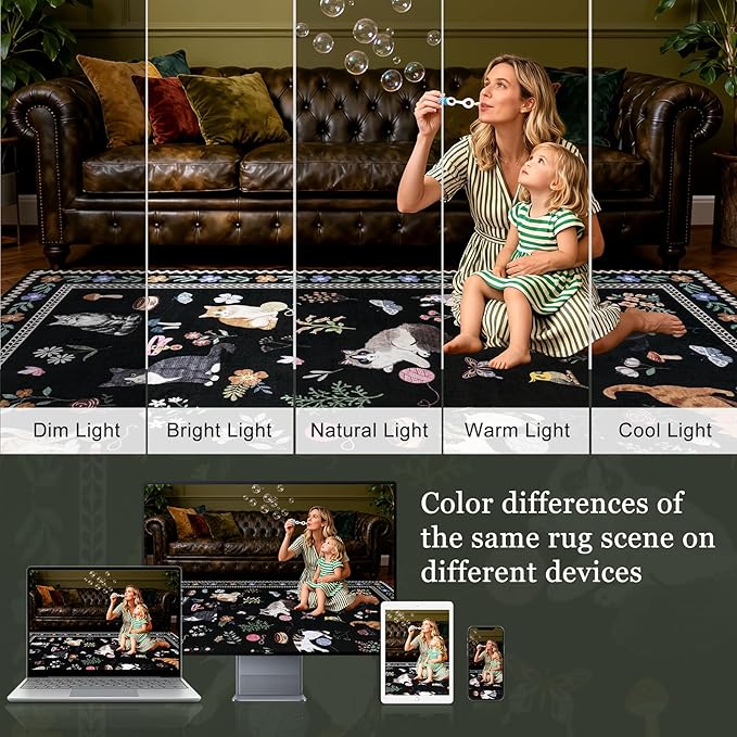 6x9 Area Rugs Living Room Rug: Vintage Washable Rug Floral Soft Carpet Indoor Floor Non-Slip Boho Stain Resistant Large Carpets for Bedroom Kids Nursery Dining Room Farmhouse Home Office Black/C01