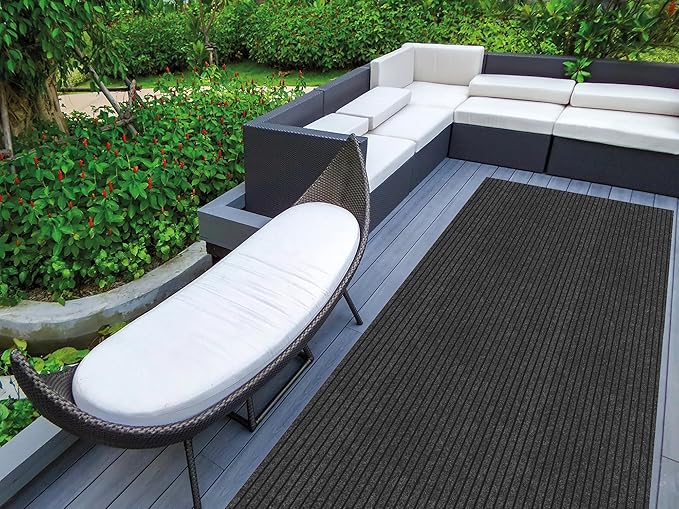 Ottomanson 2'7" x 26' Hallway Runner with Scraper Pile - Extra Durable Non-Slip Rug Mat for Indoor & Outdoor Use - Ideal for Kitchen, Entryway & Garage - High-Traffic Carpet, Black