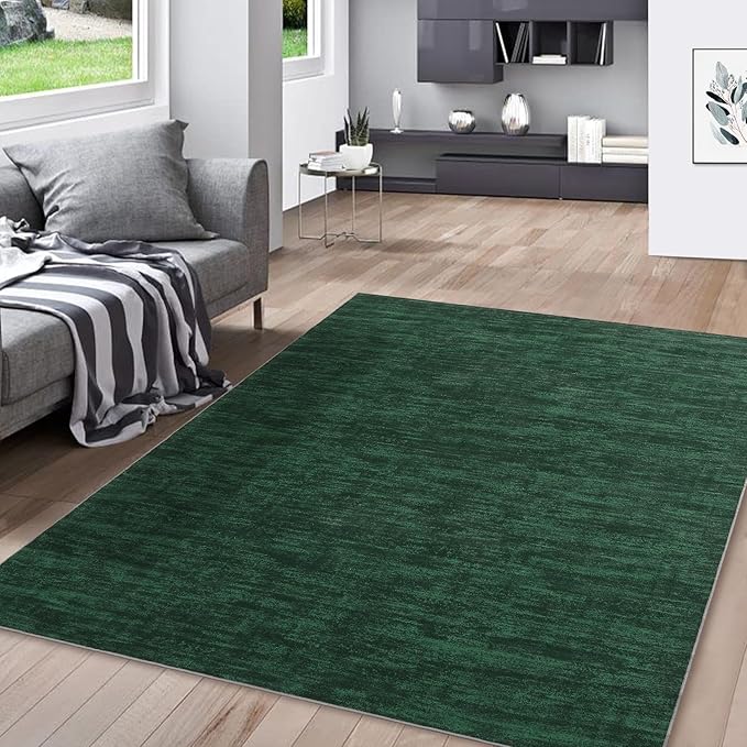 RUGSREAL Extra Large 10x13 Living Room Area Rug Modern Solid Washable Rug Contemporary Indoor Throw Floor Carpet Non Slip Low Pile Foldable Accent Rug for Bedroom, Dark Green