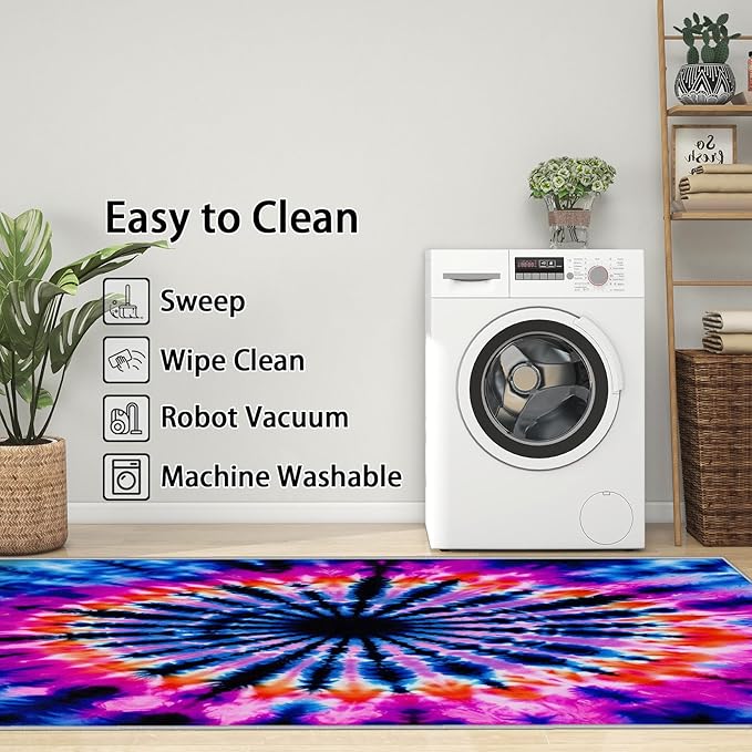 Tie Dye Rugs for Bedroom - 7x9 ft, Mandala Hippie Rug, Colorful Psychedelic Rugs for Living Room Bedroom, Blue and Pink Abstract Washable Area Rug Soft Carpet, Multicolor Tie Dye Decor & Gifts