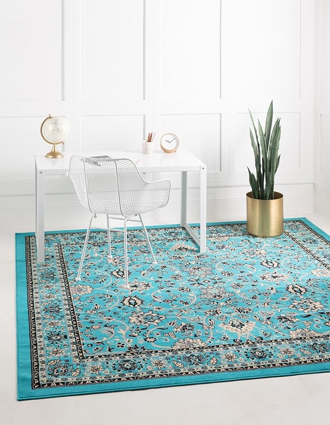 Unique Loom Sialk Hill Collection Area Rug - Washington (8' Square Turquoise/Black)