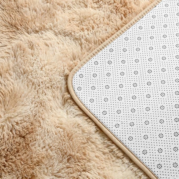 Large Shag Area Rugs 5 x 8, Tie-Dyed Plush Fuzzy Rugs for Living Room, Ultra Soft Fluffy Furry Rug for Bedroom, Indoor Carpet Nursery Rugs for Kids Room Home Decor, Beige