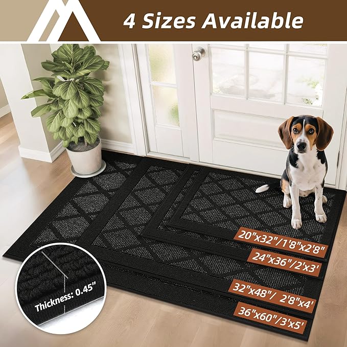 COSY HOMEER Non-Slip Door Mat 20"x32", Entryway Rugs Low Profile Absorbent Dirt Trapper Doormat for Front Entrance, Washable Polypropylene Entry Mat (Black)