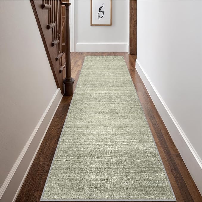 Art&Tuft Non-Slip Runner Rug - 2x10 Runner Rug Washable Low-Pile Rugs Runners, Soft Distressed Carpet Runner for Bedroom Bathroom Kitchen Laundry Living Room, Green
