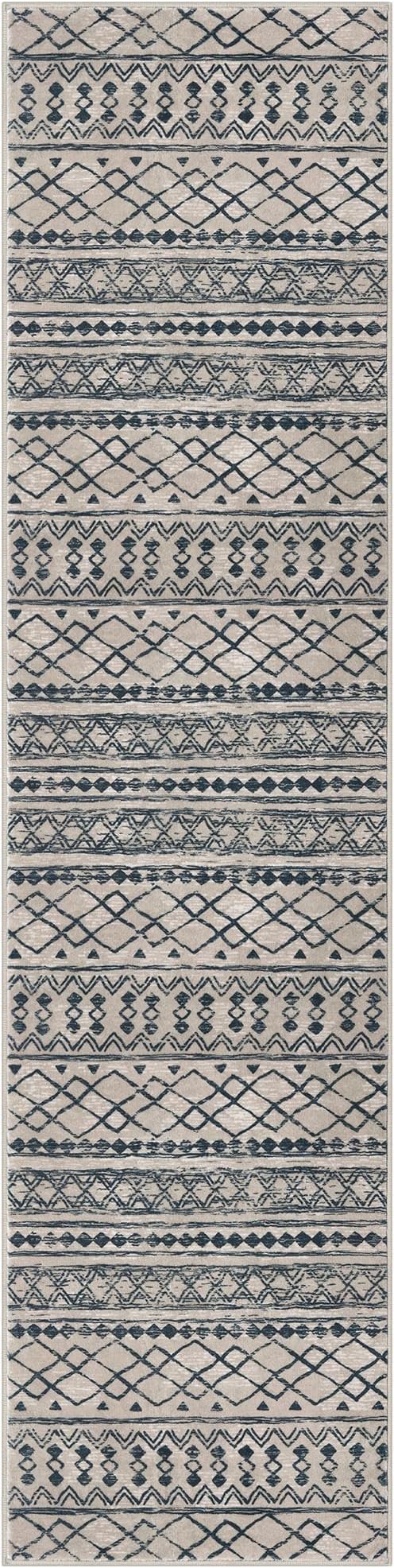 KUTA Boho Runners for Hallways 2x8 Light Brown Black Moroccan Washable Runner Rug Non-Slip Vintage Kitchen Rugs Ultra Soft Distressed Geometric Floor Carpet for Bedroom Laundry Living Room