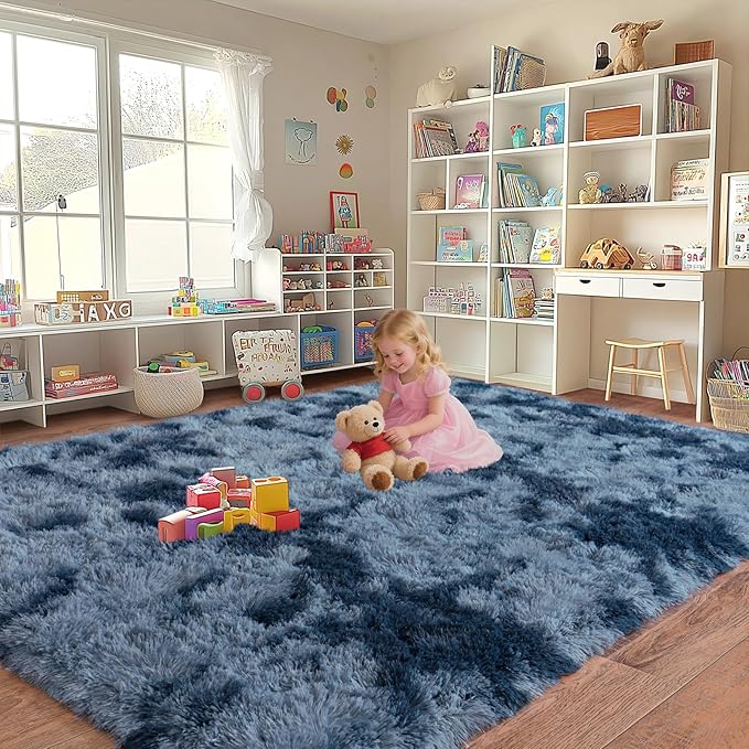 Upgrade Non-Slip Plush Rugs for Living Room, Soft Shaggy Carpets for Living Room, Fuzzy Rugs for Kids' Room, Perfect Decor for Modern Home New Blue Grey 6x9Feet