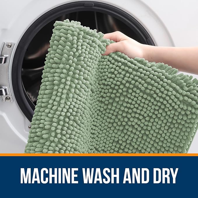 OLANLY Bathroom Rugs 47x24, Extra Soft Absorbent Chenille Bath Rugs, Rubber Backing Quick Dry, Machine Washable Bath Mats for Bathroom Floor, Tub and Shower, Home Decor Accessories, Sage Green