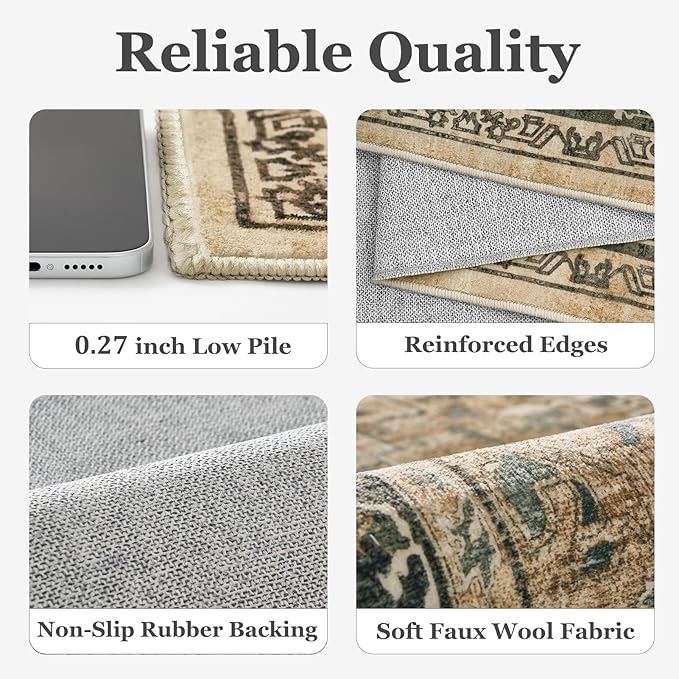 Retro Distressed 3x5 Area Rugs Washable Non Slip, Medallion Printed Small Foyer Throw Rugs for Entryway, Thin Carpet for Bedroom/Mudroom/Dorm/Bathroom/Kitchen/Closet, Multi Brown/Green