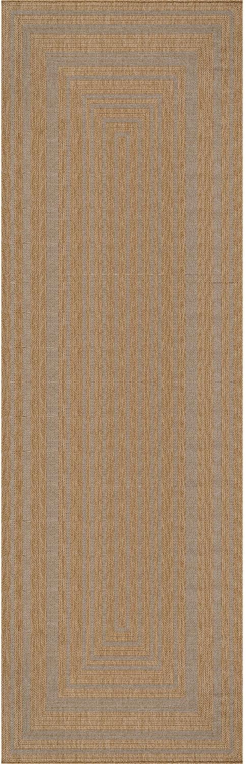 Beverly Rug Easy Jute Framed Border Runner Rug 2x7 Washable Durable Indoor Outdoor Area Rugs for Living Room Patio Office Stain Resistant Non Shedding Casual Indoor Outside Carpet 2 x 7 Natural