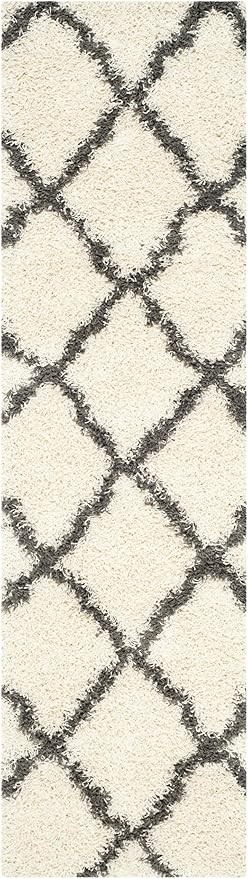 SAFAVIEH Dallas Shag Collection Runner Rug - 2'3" x 12', Ivory & Dark Grey, Trellis Design, Non-Shedding & Easy Care, 1.5-inch Thick Ideal for High Traffic Areas in Living Room, Bedroom (SGD257H)
