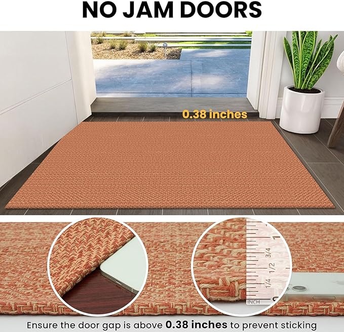 IOHOUZE Washable Runner Rug 2x8 Non Slip Rubber Backed Hallway Runner Entryway Runner Indoor, Kitchen Rugs Woven Cotton Floor Carpet for Kitchen Hall Entrance Bedroom, Rustic Orange