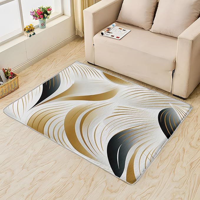 Elegant Wave Design Rug, 5x6 Rug, Abstract Rugs for Living Room Bedroom, Modern Large Area Rug, Washable Rug Non Slip Soft Indoor Carpet, Elegant Wave Design Home & Room Decor