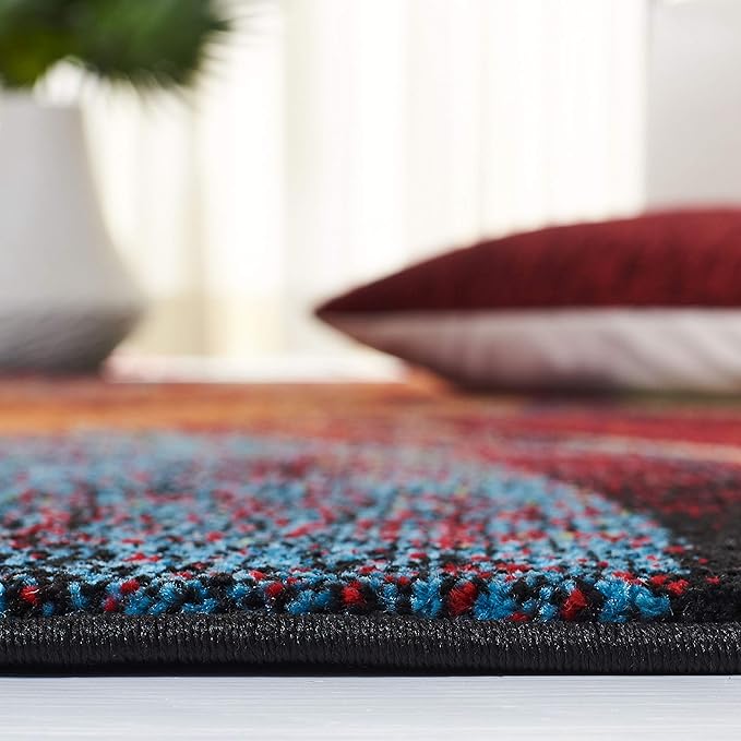 SAFAVIEH Glacier Collection Area Rug - 3' Square, Red & Green, Modern Abstract Design, Non-Shedding & Easy Care, Ideal for High Traffic Areas in Living Room, Bedroom (GLA126Q)