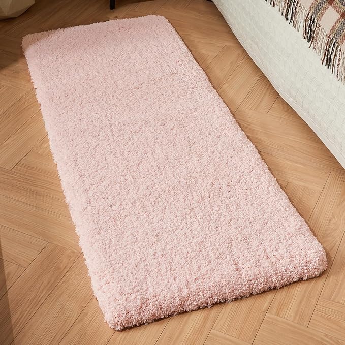 Pink Bathroom Runner Rug 24x59 Non Slip Fluffy Long Bath Mat for Bathroom Floor Washable Plush Luxury Bath Rug for Tub Absorbent Shower Sink Mat Bedside Rug