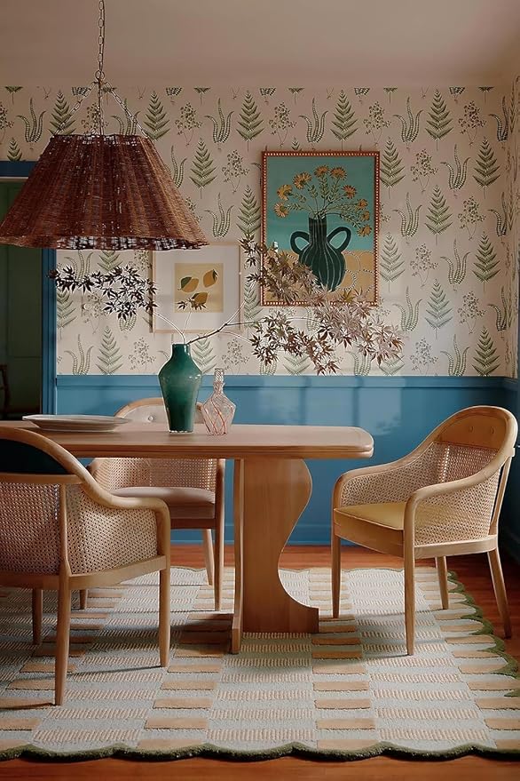 Hand-Tufted Wool Rug with Scalloped Edges, Light Blue Plaid Pattern, Cozy Soft Area Rug for Living Room, Bedroom, and Nursery, Handmade Modern Accent Rug (Blue, 9X13 FEET)