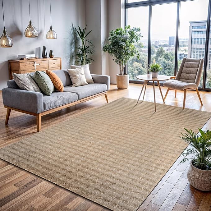 CAMILSON Modern Beige Non Slip Rug 4x6 Ultra Soft High Pile Area Rugs Non Skid Rubber Backing Durable & Easy to Clean Carpet for Living Room Bedroom Kids Room Indoor Use (4 x 6 Beige)