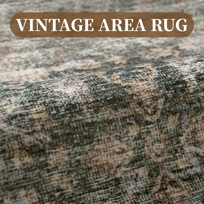 MontVoo-Vintage Area Rug 6X9 Green Rugs for Living Room-Soft Distressed Printed Rugs for Bedroom-Non Slip Carpet-Machine Washable Rug for Dining Room Living Room Bedside Office
