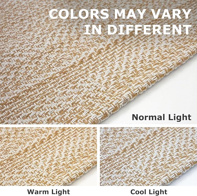 IOHOUZE Washable Runner Rug 3x12 Non Slip Rubber Backed Extra Long Hallway Runner Entryway Runner Indoor, Kitchen Rugs Woven Cotton Carpet for Hall Entrance Stair, Warm Beige/Orange/Apricot