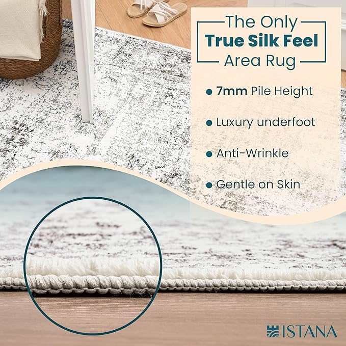 Istana Rugs 3x5 - White Cream/Grey Area Rugs - Kid & Pet Friendly Washable Rugs 3x5-3x5 Area Rugs - Foldable 3 x 5 Area Rug Washable Non Slip - Eco-Friendly Rug with Rubber Backing