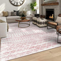 6x9 Machine Washable Area Rug for Living Room, Pink Vintage Moroccan Rug Large Non-Slip Low Pile Soft Faux Wool Carpet, Kids and Pets Friendly for Bedroom Dining Room Farmhouse Home Decor Rug