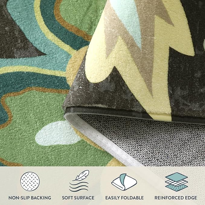 Lahome Floral Hallway Carpet - 2x5 Washable Non-Slip Low-Pile Kitchen Laundry Room Rug, Soft Paisley Print Modern Indoor Rug for Living Room Bathroom Entrance