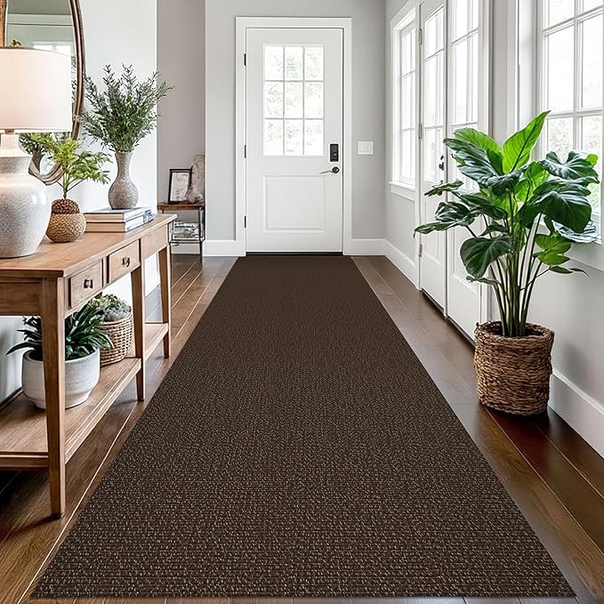 EARTHALL Long Runner Rug 3x12 Ft Washable Runners for Hallways Cotton Non Slip Entryway Runner Braided Kitchen Runner Indoor Outdoor Carpet Runners for Entryway, Hall, Foyers, Brown/Coffee