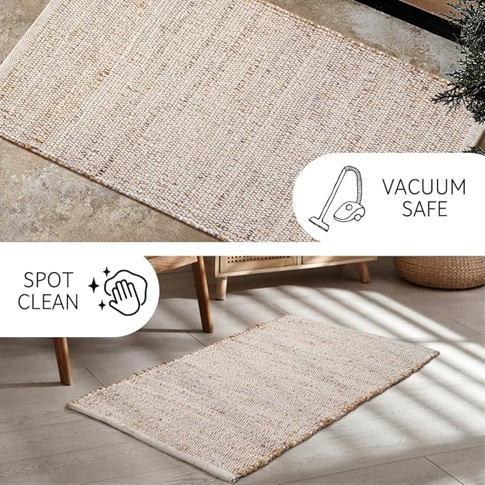 Savi Home Jute Cotton 24 x 36 Hand Woven Natural Farmhouse Area Rug for Living Room Bedroom Kitchen Hallway Entryway- Rustic Vintage Bohemian Decor