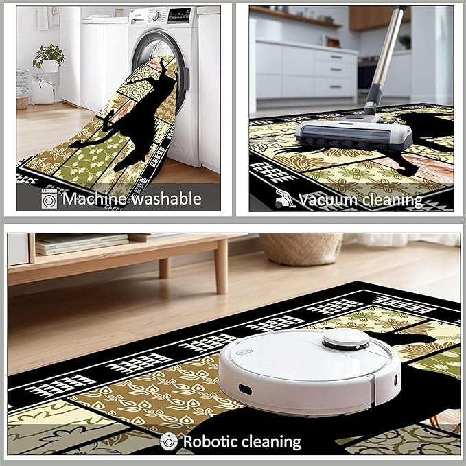 Western Horse Print Rugs 6x8ft,Boho Floral Area Rug, Botanical Print Low Pile Carpet, Stain-Resistant & Machine Washable Non-Slip Mat for Living Room, Bedroom, Dining Room