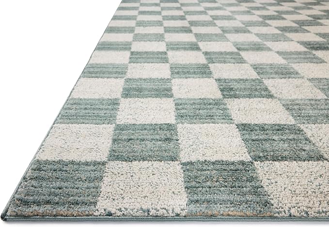 Loloi Chris Loves Julia Calvin Collection CLV-01 Blue/Ivory 2'-3" x 3'-10" Accent Rug Checkered Neutral Soft Living Room Bedroom Carpet