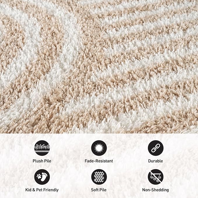 Rugshop Abstract Arch Shag Area Rug Beige 2' x 3' Ideal for Entryways, Kitchens, or Small Spaces