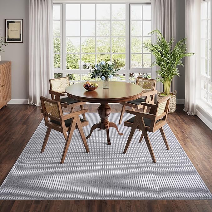 Boho Washable Area Rugs 5x7 ft, Non Slip Area Rug for Living Room, Braided Office Rugs Bedroom Rug Woven Washable Indoor Floor Carpets for Office Dining Bedroom Living Room, Easy to Clean, Gray