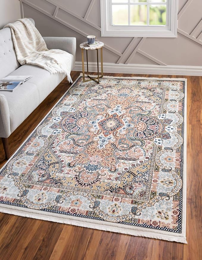 Unique Loom Narenj Collection Classic Traditional Medallion Textured Design Area Rug, 10 x 13 ft, Ivory/Tan