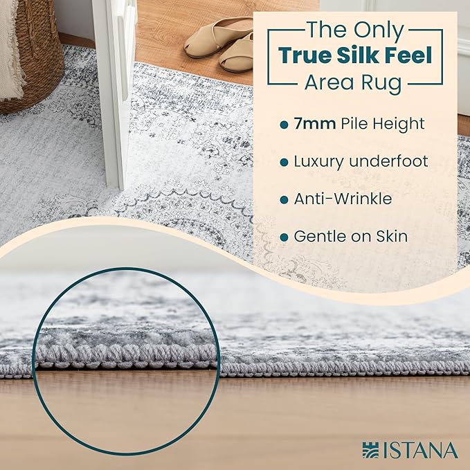 Istana 5x7 Area Rug - Grey/Gold Rugs for Living Room 5x7 - Foldable Rugs for Bedroom - Stain Resistant Washable Rug - Eco-Friendly Boho Area Rugs - Easy to Clean Living Room Rug