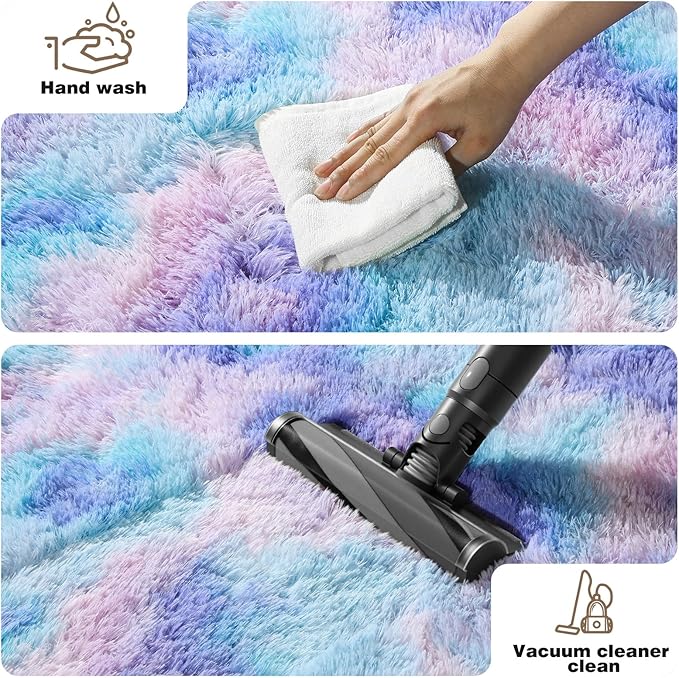 8x10 Area Rugs for Living Room, Fluffy Large Rugs for Bedroom, Soft Shag Fuzzy Non-Slip Carpet for Kids Boys and Girls Nursery Room Dorm Indoor Home Decor (Rainbow, 8ft x 10ft)