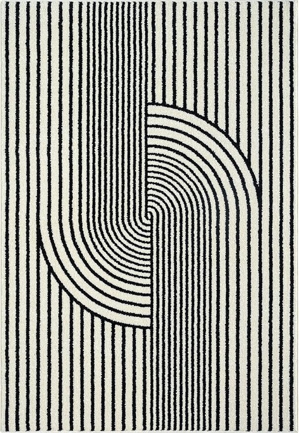 Abani Nuevo Collection Area Rug - Mid-Century Black and White Arch Knot Design - 6' x 9' - for Living Room, Bedroom & Office
