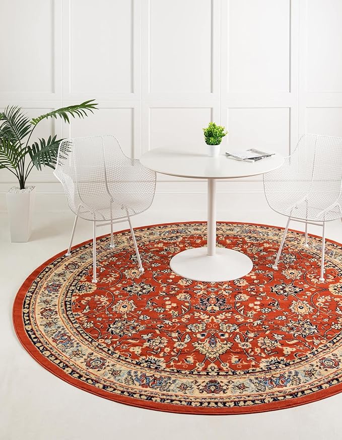 Rugs.com Yasmin Collection Rug – 8 Ft Round Terracotta Medium Rug Perfect for Kitchens, Dining Rooms