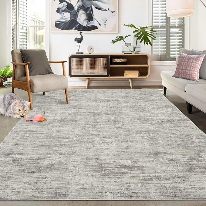 RUGSREAL Area Rug 5x7 Machine Washable Area Rug for Living Room Non-Slip Stain Resistant Modern Abstract Carpet Contemporary Solid Throw Rug Foldable Accent Floor Carpet for Dining Room, Taupe
