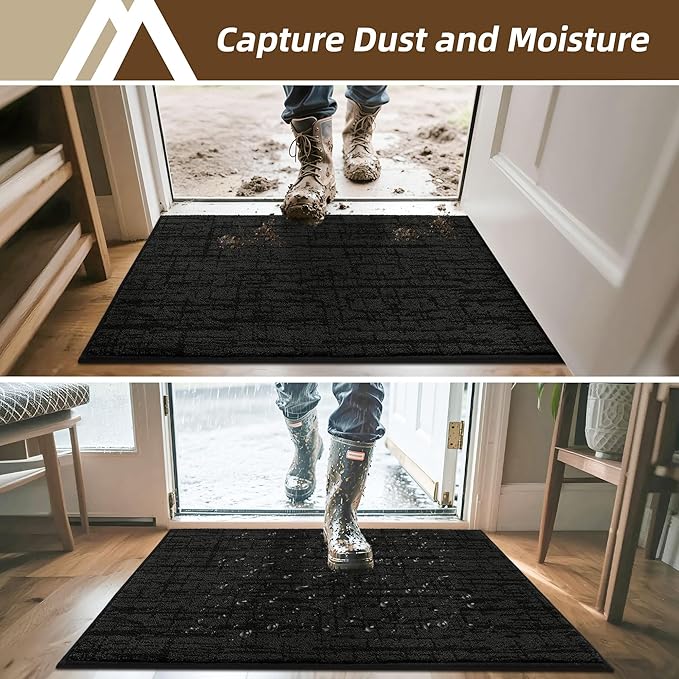 COSY HOMEER Door Mat,Dirt Trapper Entryway Rugs 24"x36",Non Slip Washable Entrance Mats,Absorbent Welcome Mat,Low Profile Dog Door Mats for Front Back Doomats and Wet Shoes,Black
