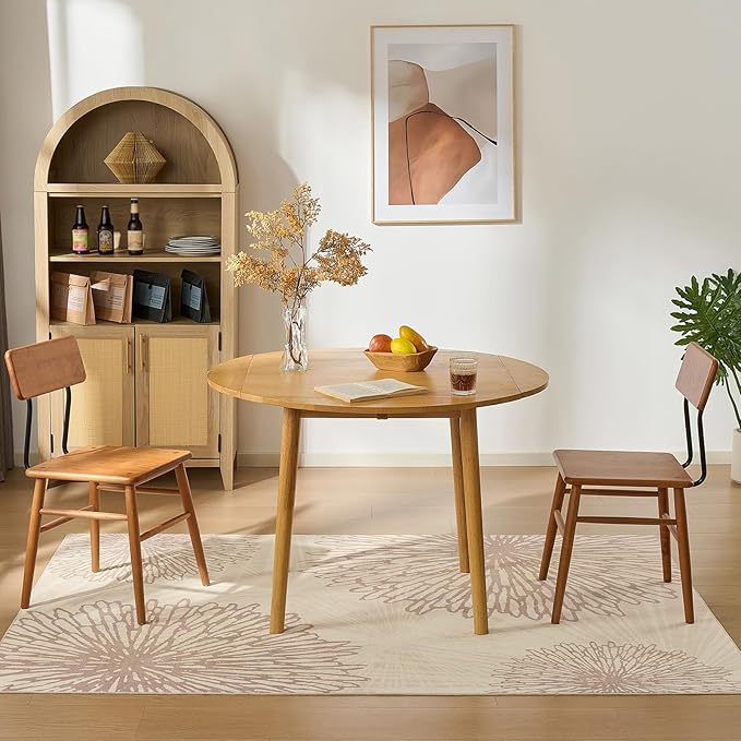 WITSHOCK 6x8 Area Rugs for Living Room: Beige Floral Washable Rugs for Bedroom Dining Room Office Nursery Modern Non-Slip Stain Resistant Low Pile Home Decor（Beige/Brown,6'x8'）
