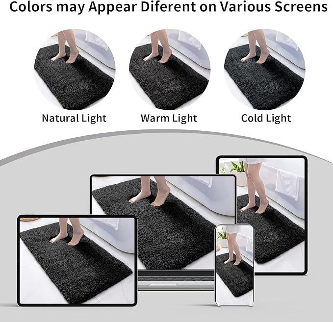 Bathroom Rug 24x48 Non Slip Fluffy Bath Mat for Bathroom Floor Washable Plush Luxury Bath Rug for Tub Soft Shower Mat, Black