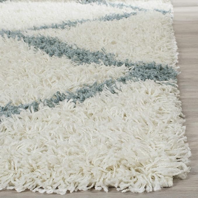 SAFAVIEH Dallas Shag Collection Area Rug - 6' Square, Ivory & Light Blue, Trellis Design, Non-Shedding & Easy Care, 1.5-inch Thick Ideal for High Traffic Areas in Living Room, Bedroom (SGD257J)