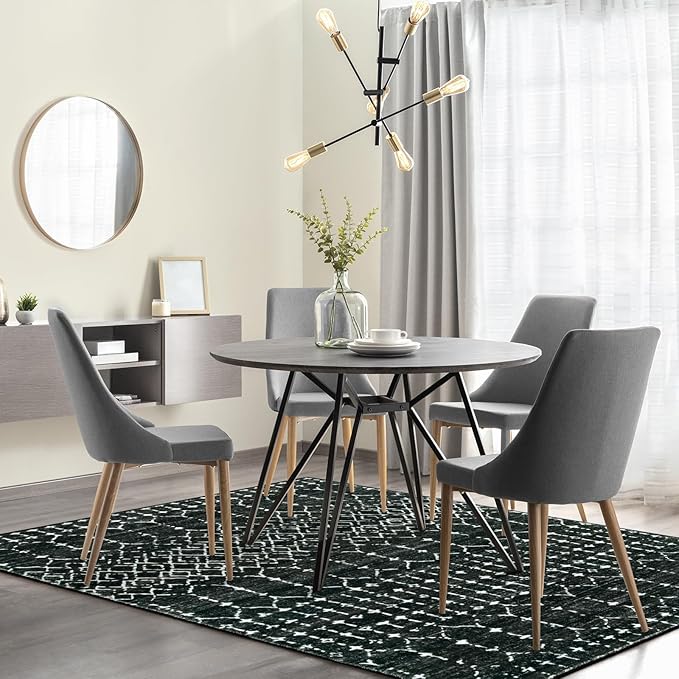 Lahome Moroccan Black Rug for Living Room Washable Area Rug 5x7 Non-Slip Ultra-Thin Soft Bedroom Rugs Large Stain Resistant Dining Room Rugs, Geometric Print Modren Carpet Rug for Office Entryway