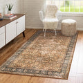 Morebes Area Rug 4x6 Vintage Washable Boho Rugs for Bedroom, Soft Living Room Carpet Non-Slip Non-Shedding Faux Wool Rug for Farmhouse Dining Room Indoor Kids Playroom, Dark Brown