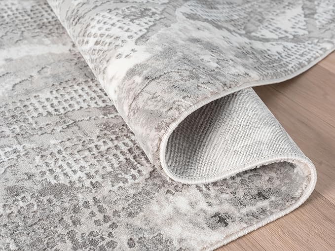 Adel Modern Area Rug for Living Room, 6x9 Rustic Distressed Abstract Gray Rug, Medium Pile Stain Resistant Carpet for Bedroom, Dining Room or Kitchen (6' x 9', Gray)