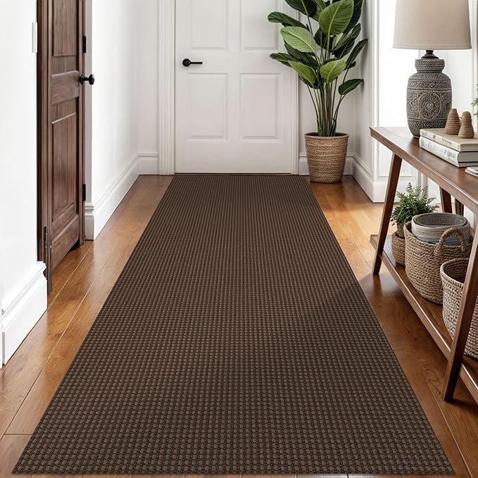 Braided Runner Rug 3x8 Ft Washable Runners for Hallways Non Slip Rubber Backed Kitchen Runners Cotton Entryway Runner Indoor, Woven Floor Carpet for Hall Kitchen Bedroom, Brown