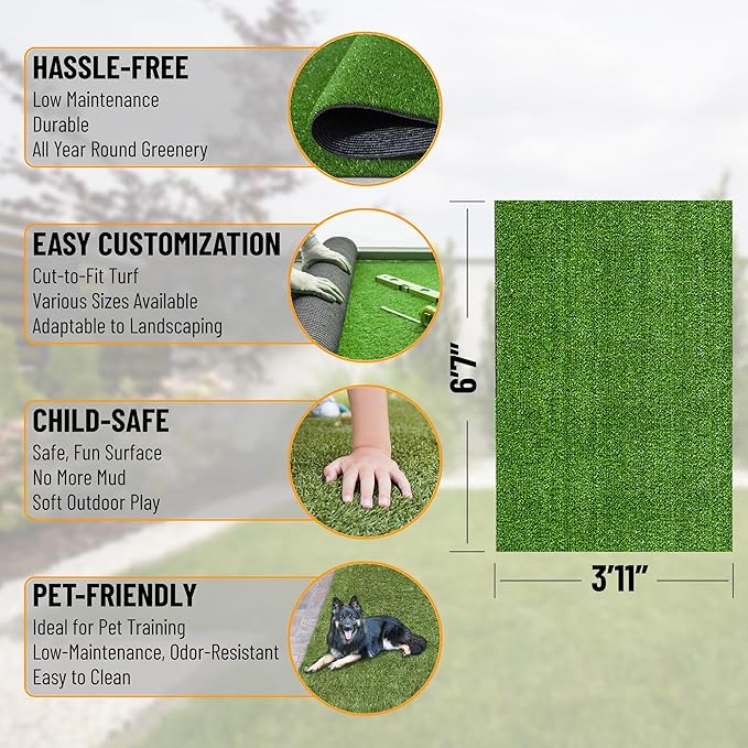 Ottomanson Artificial Grass Turf 3'11" x 6'7" Indoor Outdoor Faux Grass Rug with Drainage Holes, Customizable with Extra Long Size Options, Perfect for Patio Lawn Balcony Weddings Photoshoot Backdrop